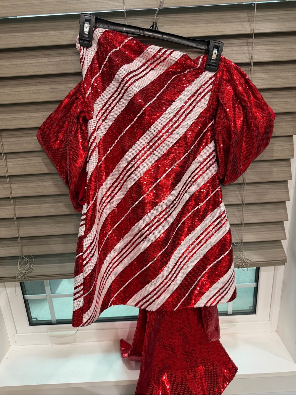 QUEEN OF SPARKLES Red and White Strapless Sequin Dress